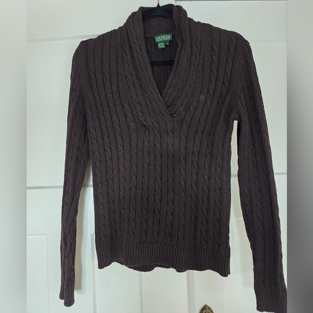 Ralph Lauren Brown Cable Knit Woman's Sweater S Cozy Preppy Classic Costal Top